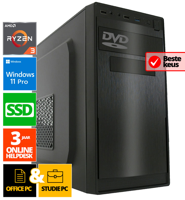 Budget Office PC - Ryzen 3 - 500 Go NVME SSD - 16 Go de RAM - Radeon Vega 8 - Windows 11 Pro