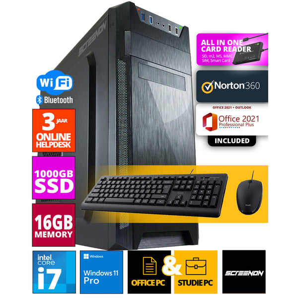Intel Budget Office PC Set - Office PC + Mouse + Keyboard - Including Office Professional Plus 2021, Norton 360 & USB SD Card Reader