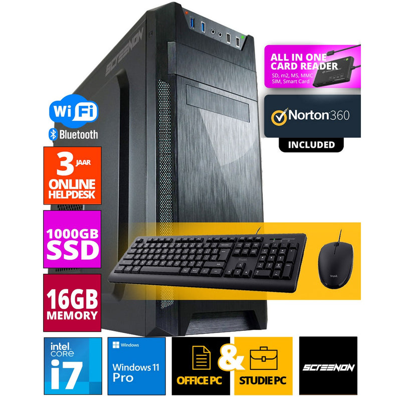Intel Budget Office PC Set - Büro -PC + Maus + Tastatur - einschließlich Büroprofi plus 2021, Norton 360 und USB SD -Kartenleser