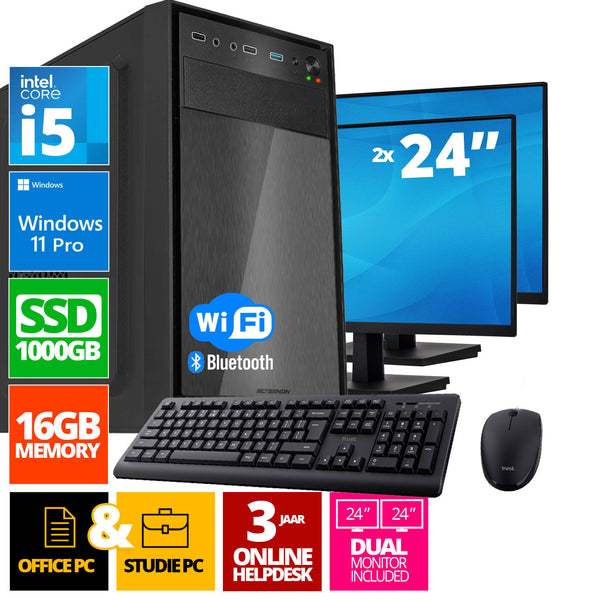 Intel complete PC set | Intel Core i7 | 16 GB DDR4 | 1 TB SSD - NVME + 2 x 24 inch monitor + mouse + keyboard | Windows 11 Pro