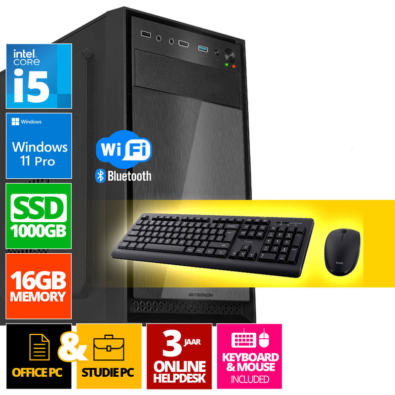 Intel complete PC set | Intel Core i7 | 16 GB DDR4 | 1 TB SSD - NVME + Muis & Keyboard | Windows 11 Pro