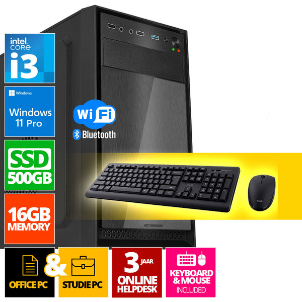 Intel complete PC set | Intel Core i3 | 16 GB DDR4 | 500 GB SSD - NVME + Mouse & Keyboard | Windows 11 Pro