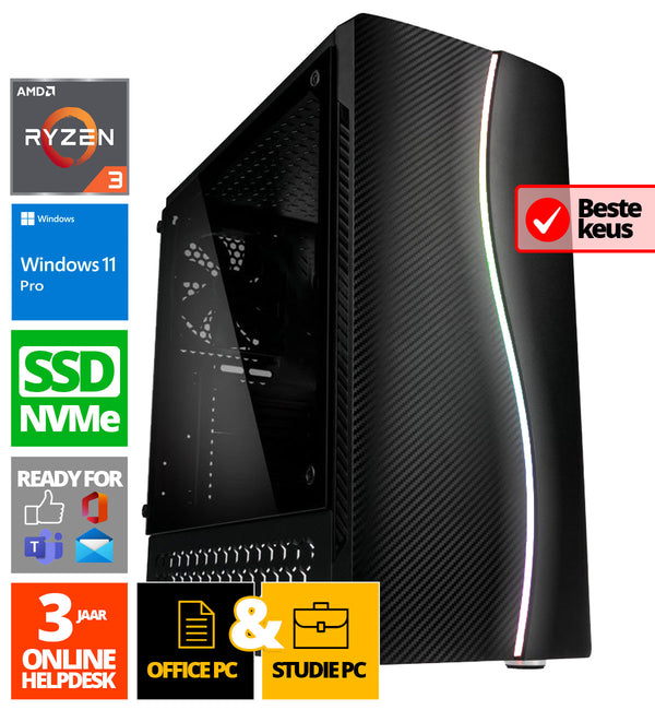 Budget Office PC - Ryzen 3 - 500GB NVME SSD - 16GB RAM - Radeon Vega 8 - Windows 11 Pro