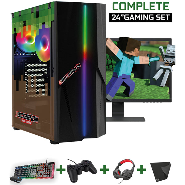 Screenon - Minecraft Edition Gaming Set - X10999 - V1, V2 & V3 (GamePC.X10999 + 24 inch monitor + keyboard + mouse + controller + incl. € 20 steam credit)